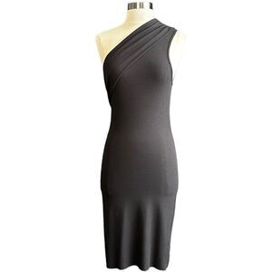NWT House Of Harlow 1960 Ribbed Knit One Shoulder Bodycon Dress Black S